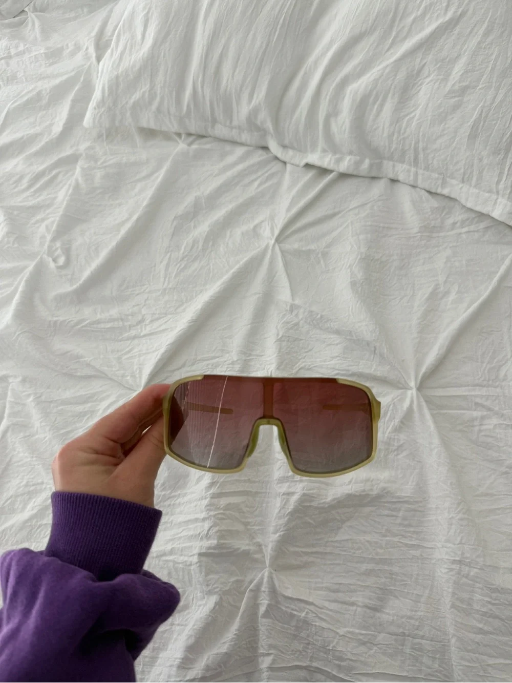 Oversized Shield Sunglasses — Green Frame with Gradient Brown Lenses